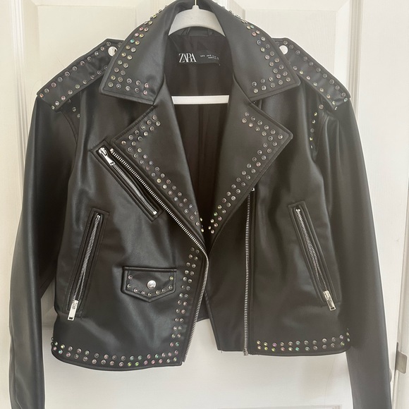 Zara Faux Leather Moto Jacket with Studs - Picture 12 of 13